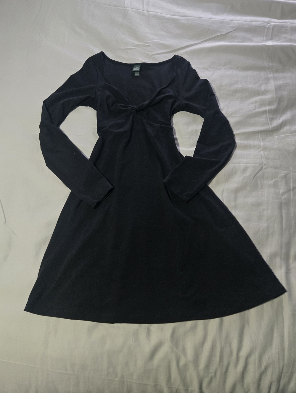 wild fable Black Long Sleeve Twist-Front A-Line Mini Dress